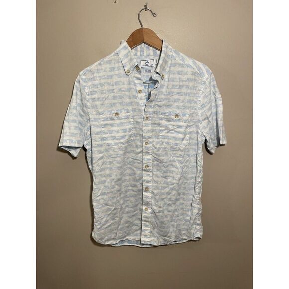 Southern Tide Palm Striped Shirt Men's Small Short Sleeve Beach Small Blue White - Picture 2 of 6